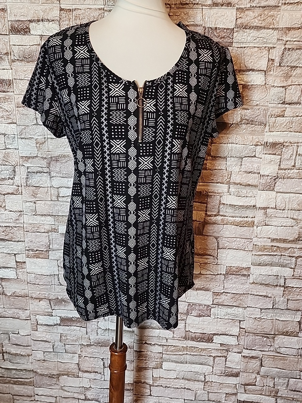 No Boundaries Black and White Patterned Blouse